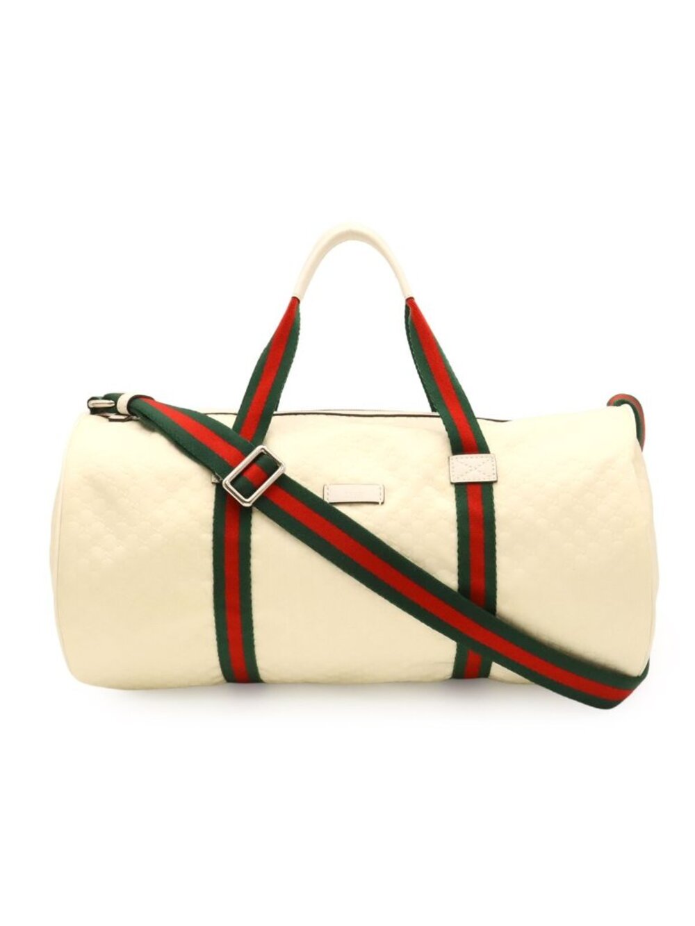 Gucci Sherry Duffle Boston Bag 2-Way Crossbody Nylon White Green